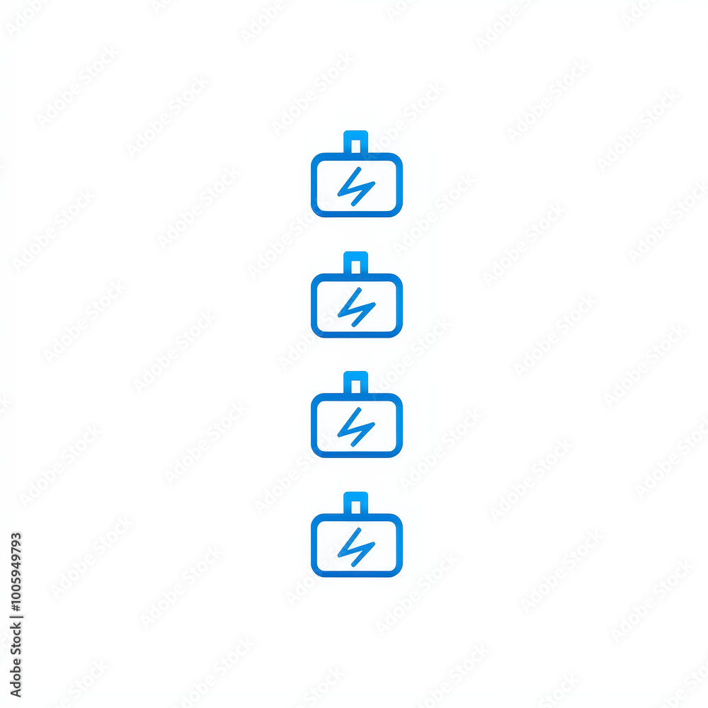 Four electric power icons with blue lightning symbols in vertical alignment Four electric power icons with blue lightning symbols in vertical alignment