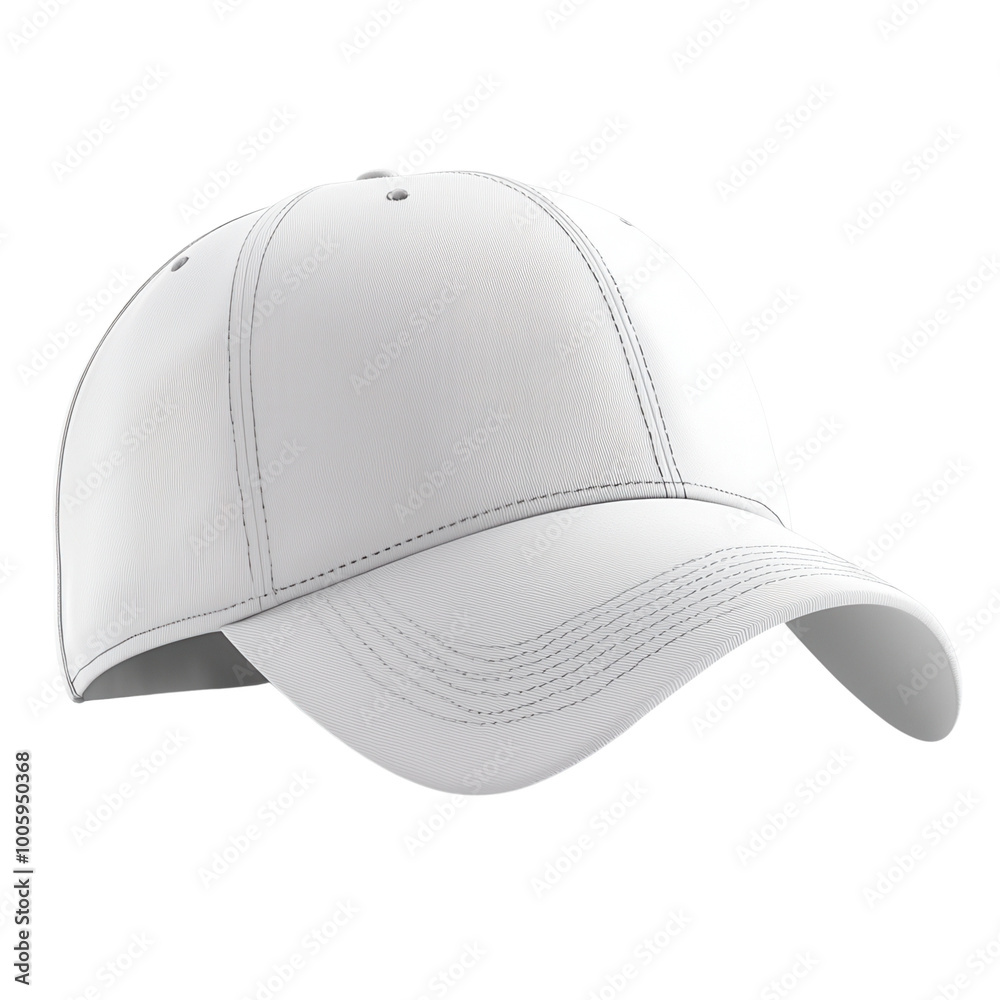 Clean white baseball cap with stitching detail, perfect for casual wear or promotional branding, isolated on a white background isolate on transparency background Clean white baseball cap with stitching detail, perfect for casual wear or promotional branding, isolated on a white background isolate on transparency background