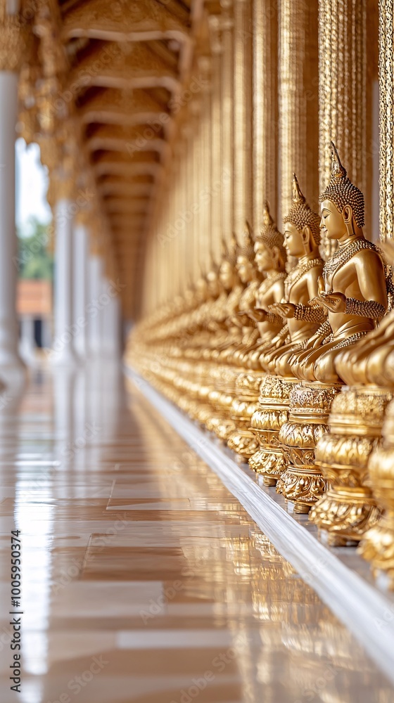 Fototapeta premium Golden statues of mythical creatures in an ancient temple, golden statues, mythical luxury