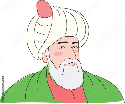 Ottoman Empire - Karaman 1490-1588 Grand Architect Sinan hand drawing vector illustration.