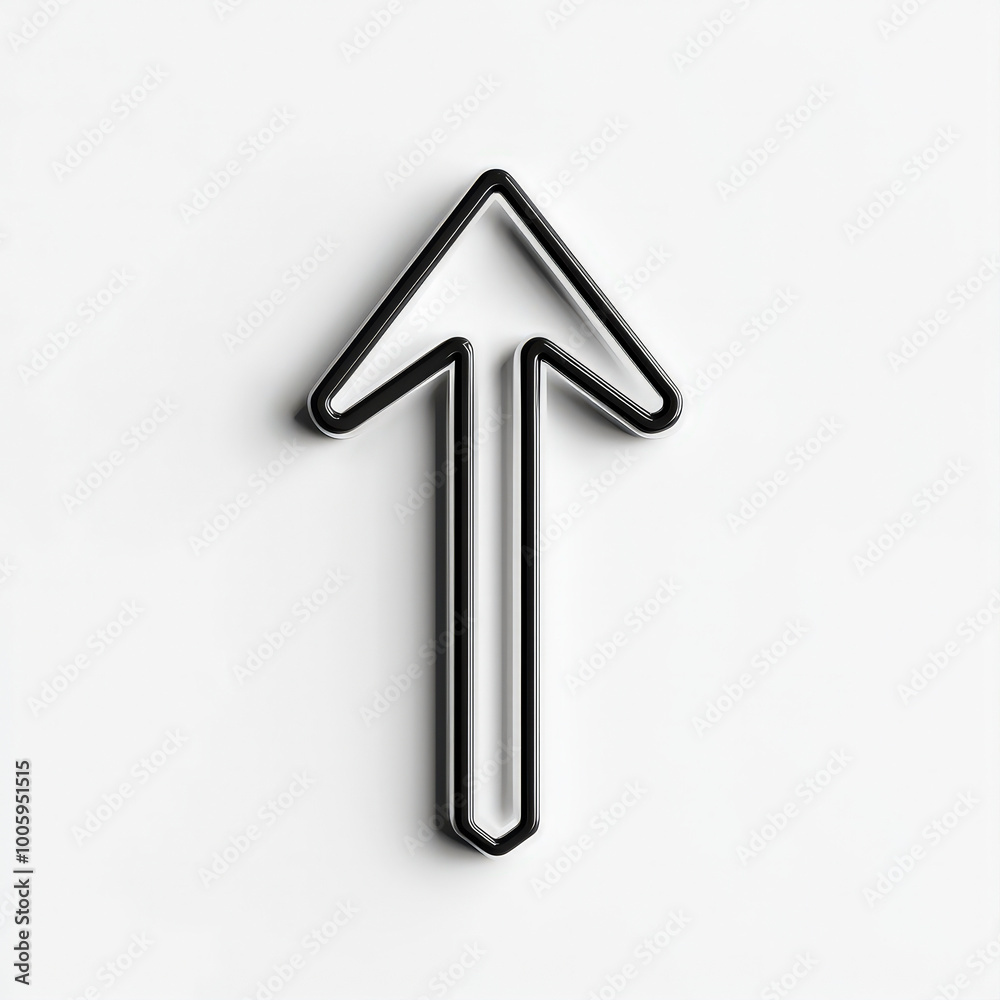 Minimalist black arrow pointing upwards on white background in modern design Minimalist black arrow pointing upwards on white background in modern design