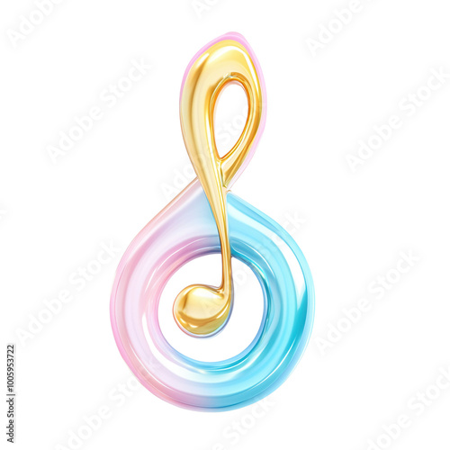 Colorful 3D treble clef symbol with pastel gradients on a transparent background, representing music and creativity isolate on transparency background photo