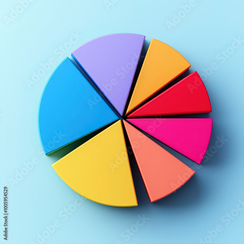 Free Download Colorful 3d pie chart with eight segments on a blue background - GFXLoad