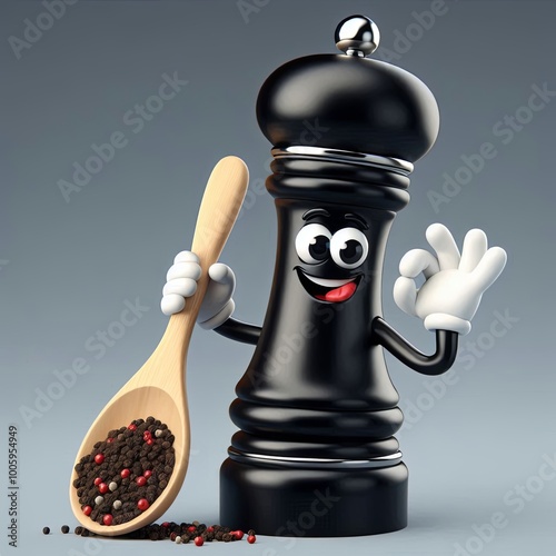 black pepper mill Cartoon character ,3d Generative AI
 photo