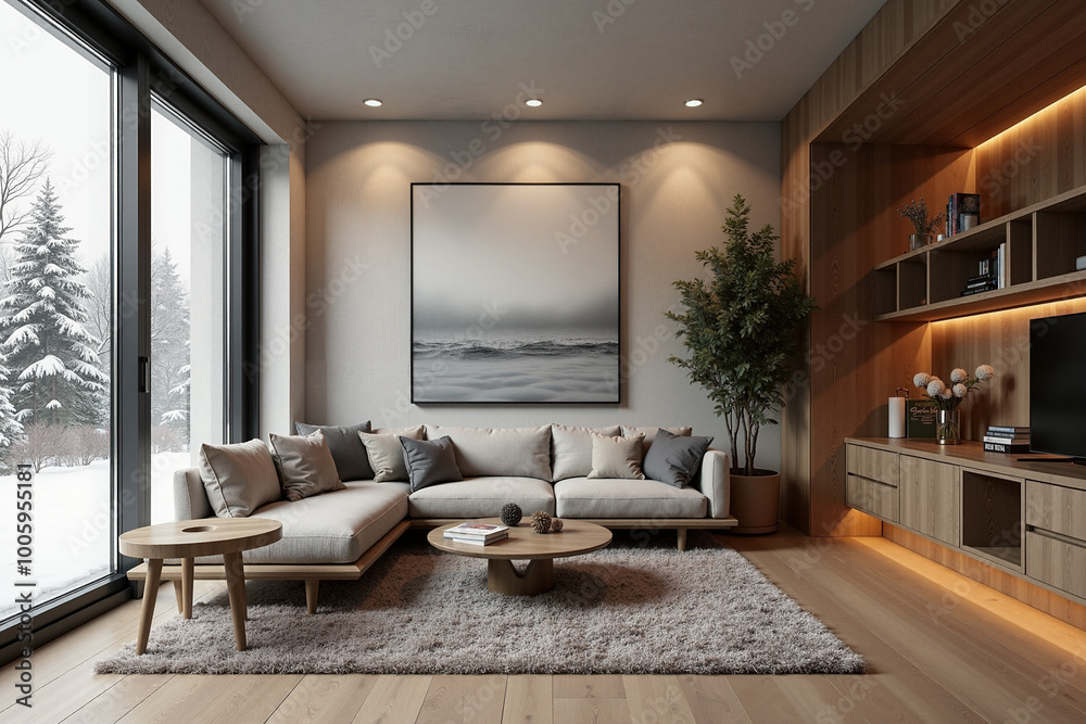 Fototapeta premium Wintery interior, living room, modern feel