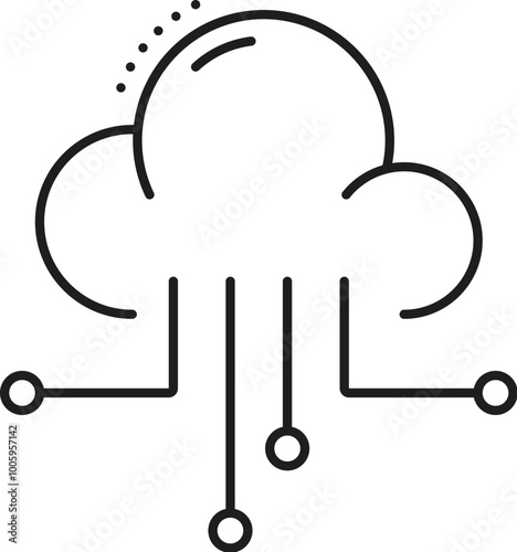 Cloud data analytics and analysis line icon. Finance performance data remote analytics service sign, business company stats analysis outline vector icon with cloud and motherboard track