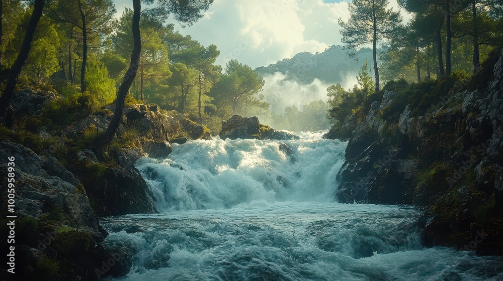 Fototapeta premium River Erosion Cutting Through Rock Landscape