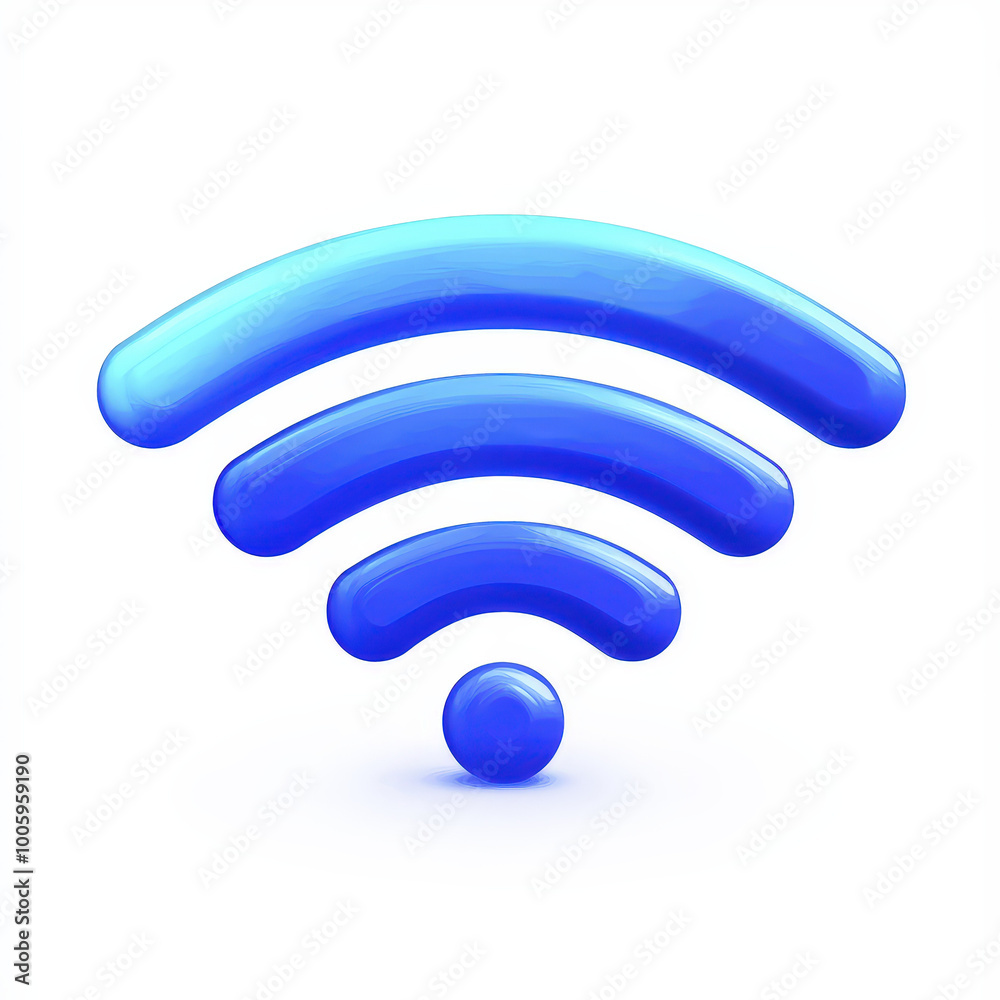 Blue wifi symbol representing wireless internet connectivity on a white background Blue wifi symbol representing wireless internet connectivity on a white background