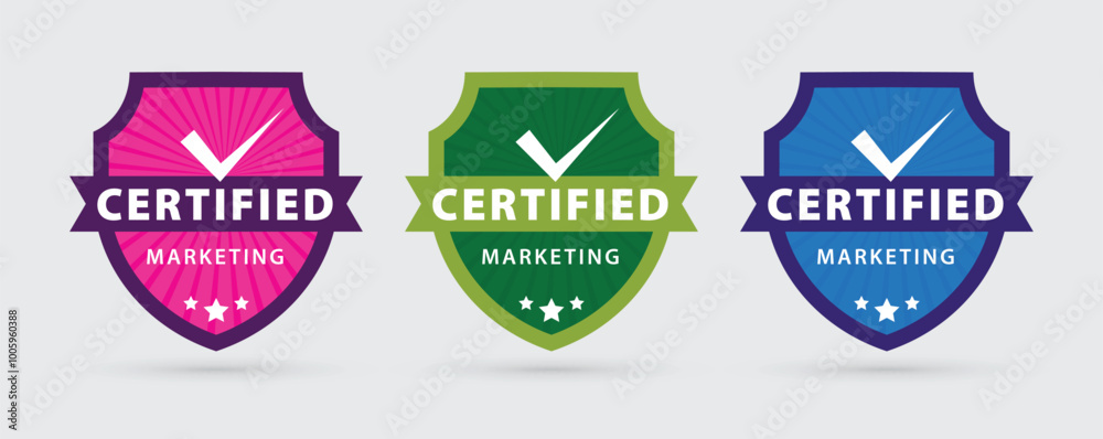Fototapeta premium Certified Badge in shield with 3 color option. shield Badge Design. shield badge logo.