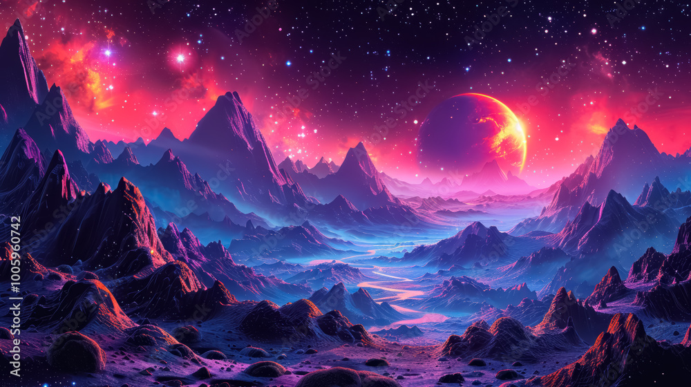 Unknown planet from outer space. Space nebula. Cosmic cluster of stars. Outer space background Unknown planet from outer space. Space nebula. Cosmic cluster of stars. Outer space background