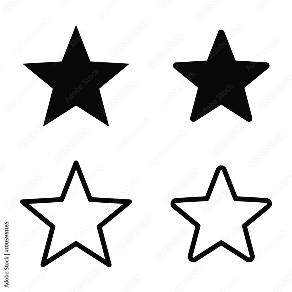 Star icon set in flat design. Star simple icons set designed in filled, outline, line and stroke style.