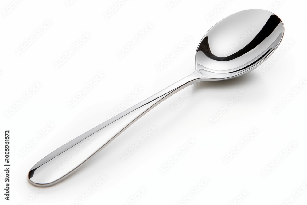 One metal tea spoon isolated on white background. Generative ai One metal tea spoon isolated on white background. Generative ai