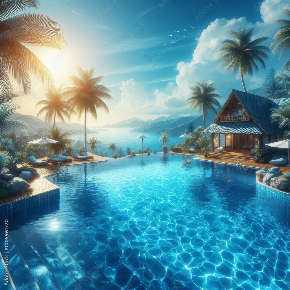 Fototapeta premium Blue Clean And Transparent Pool water