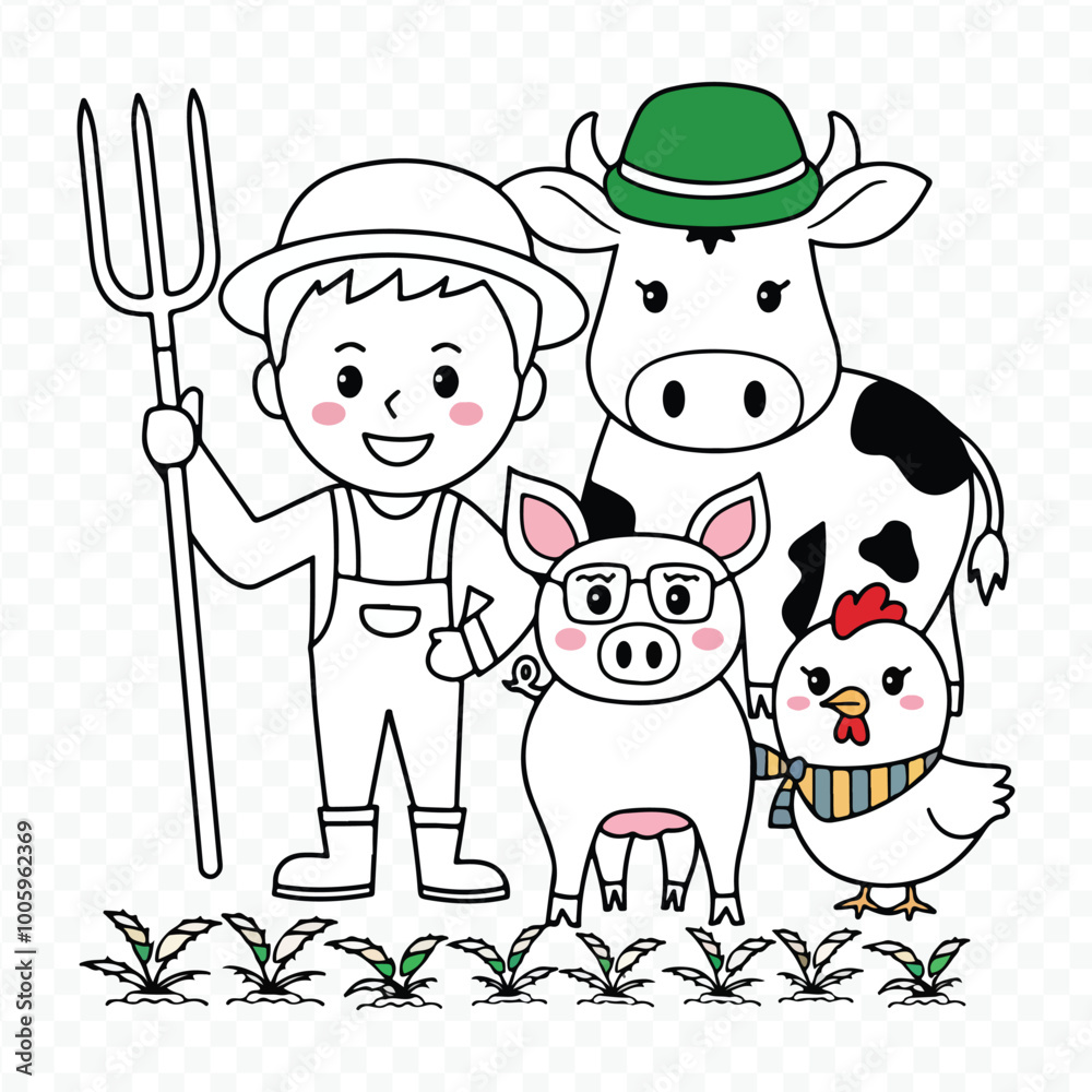 custom made wallpaper toronto digitalFlat icons of farm animals Farmer barns cow pig sheep chicken  and wheelbarrow Vector