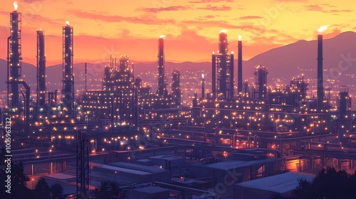 Wallpaper Mural Sleek and Sustainable Pastel Palette Miniature Oil Refinery in Futuristic Urban Landscape at Dusk   Digital Painting of Modern and Environmentally Conscious Energy Production Facility with Minimalist Torontodigital.ca