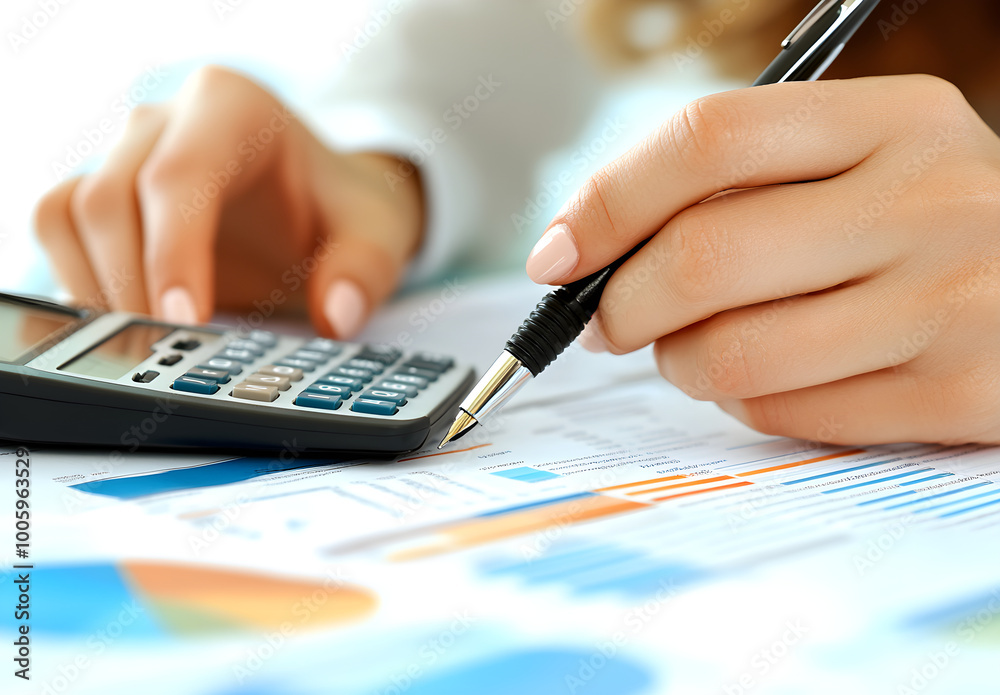 Close-up of a Businesswoman's Hand Calculating with a Calculator and Pen Close-up of a Businesswoman's Hand Calculating with a Calculator and Pen