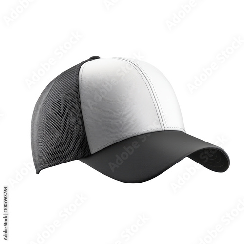 High-quality black and white baseball cap with mesh back for ventilation, perfect for outdoor activities and everyday wear isolate on transparency background photo