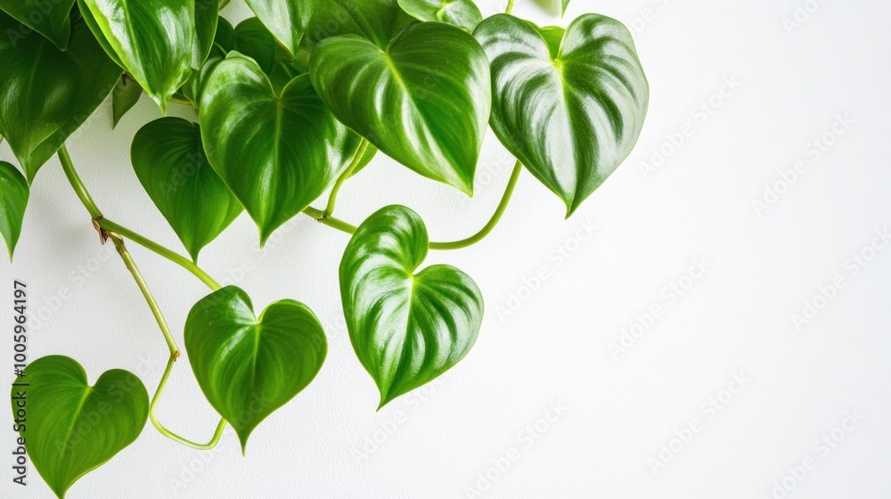 A close-up of heart-shaped green leaves against a white background. A close-up of heart-shaped green leaves against a white background.