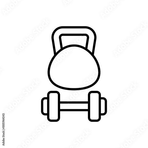Barbell and dumbbell outline icons, minimalist vector illustration ,simple transparent graphic element .Isolated on white background