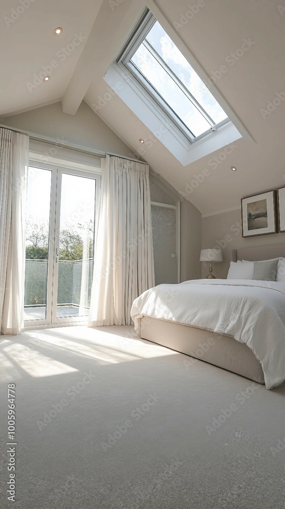 Modern Bedroom with Skylight and White Carpet Modern Bedroom with Skylight and White Carpet