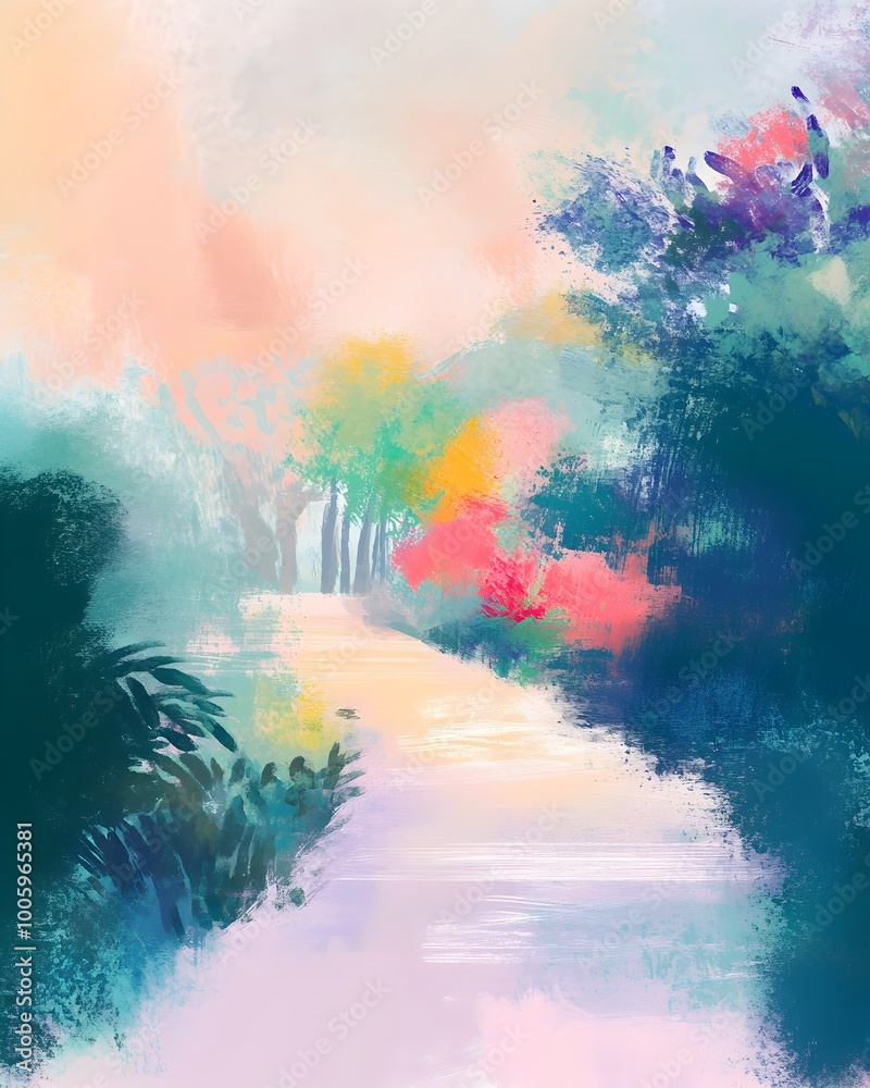 Fototapeta premium Captivating Dynamic Color Landscape Vibrant Impressionistic Digital with Ethereal Atmosphere Fauvist Color Theory Serene Outdoor Scene