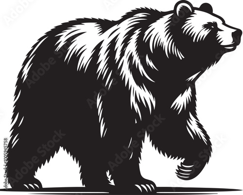 Grizzly or Polar Bear Silhouette Icon - Flat Vector for Wildlife Apps. Vector illustration.