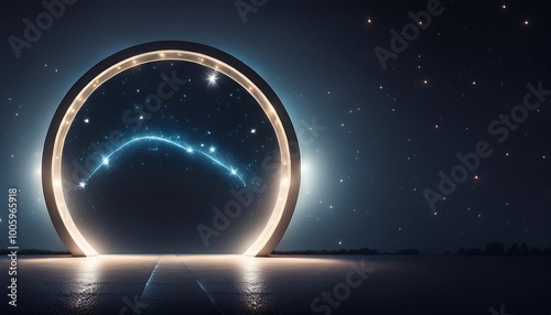Circle teleport podium. Portal science futuristic stage. Hi-tech teleportation in HUD projector. Magic gate in game fantasy. GUI and UI virtual reality 3D circular. Portal to another universe