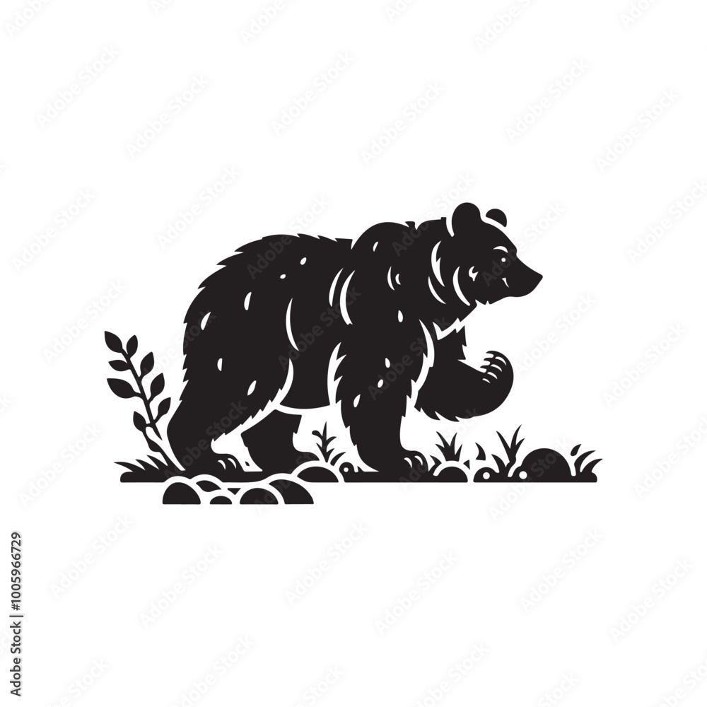 Fototapeta premium Animal Wildlife Silhouette Icon - Grizzly or Polar Bear Flat Vector. Vector illustration.
