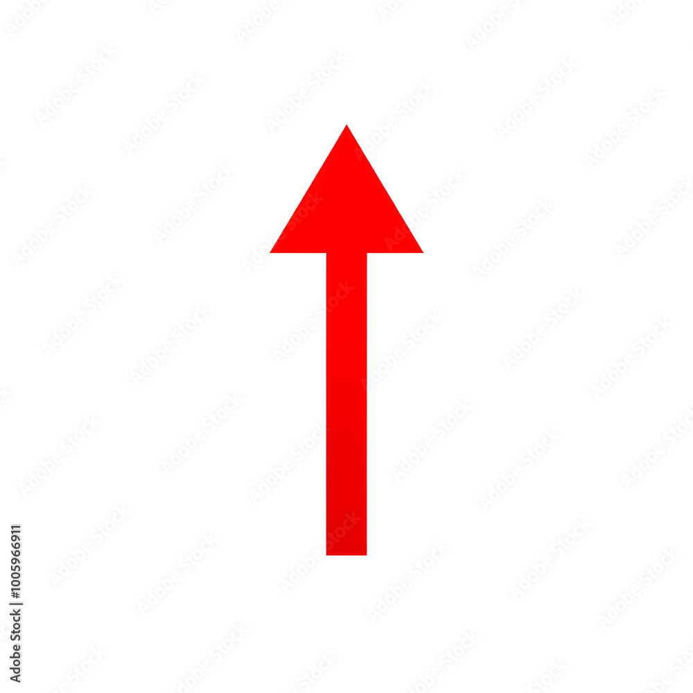 Simple red arrow pointing straight up on black, isolated on transparent background, Generative AI