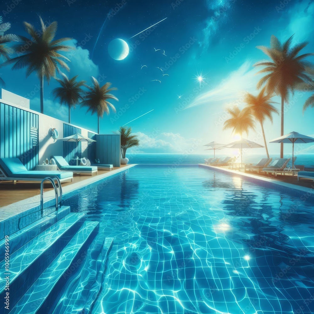 Fototapeta premium Blue Clean And Transparent Pool water