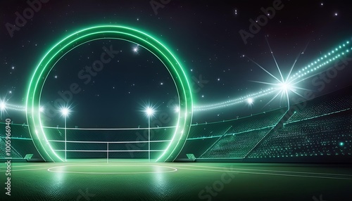 Circle teleport podium. Portal science futuristic stage. Hi-tech teleportation in HUD projector. Magic gate in game fantasy. GUI and UI virtual reality 3D circular. Portal to another universe