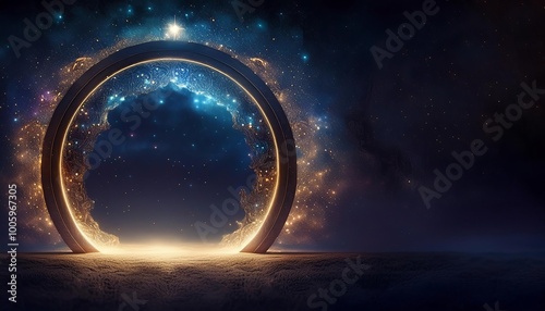 Circle teleport podium. Portal science futuristic stage. Hi-tech teleportation in HUD projector. Magic gate in game fantasy. GUI and UI virtual reality 3D circular. Portal to another universe
