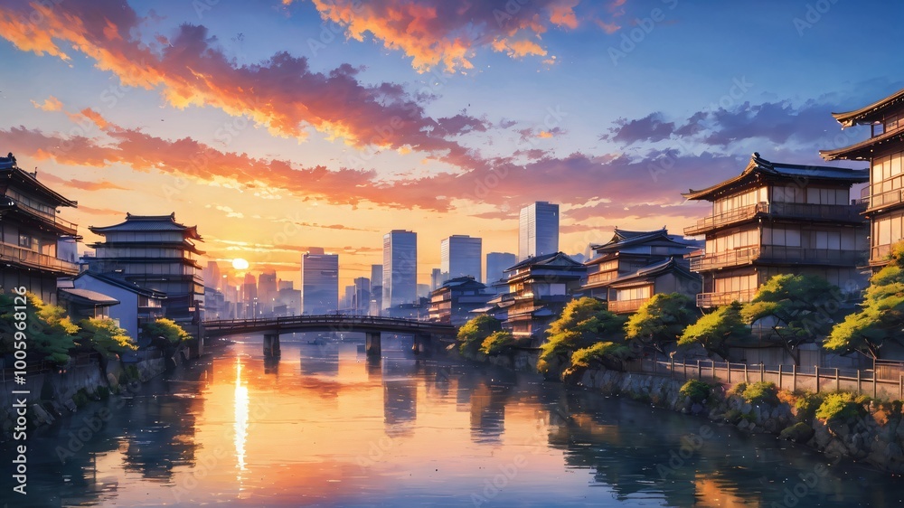 Obraz premium anime japan summer background