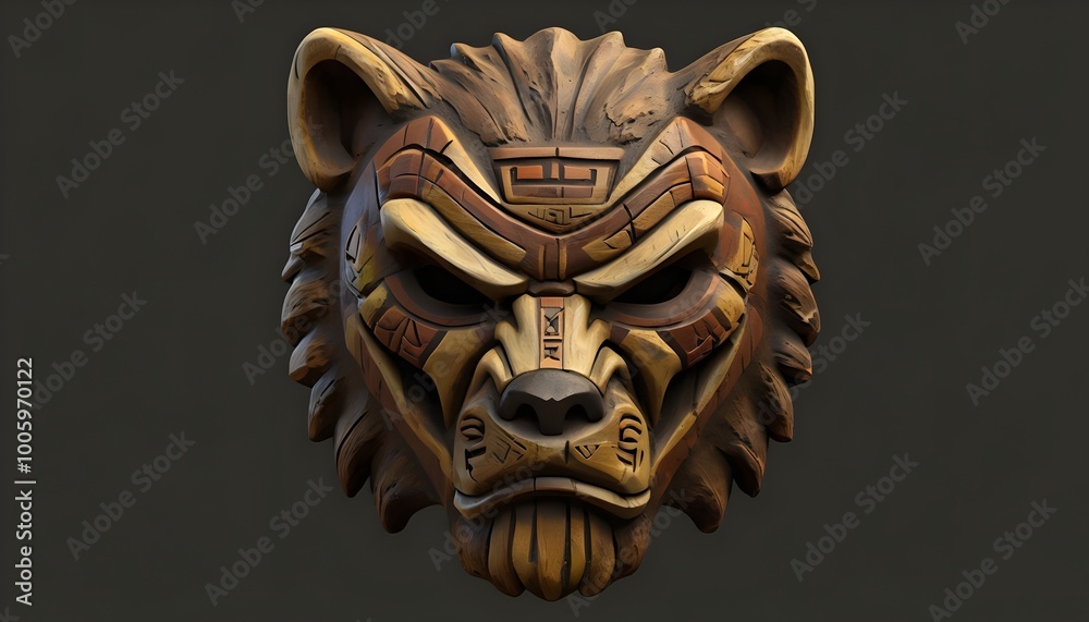 The bear mask symbolizes strength, courage, and protection. It would have bold, angular lines with deep, earthy colors—dark browns, tans, and ochres. The bear’s expression would be fierce yet wise. The bear mask symbolizes strength, courage, and protection. It would have bold, angular lines with deep, earthy colors—dark browns, tans, and ochres. The bear’s expression would be fierce yet wise.
