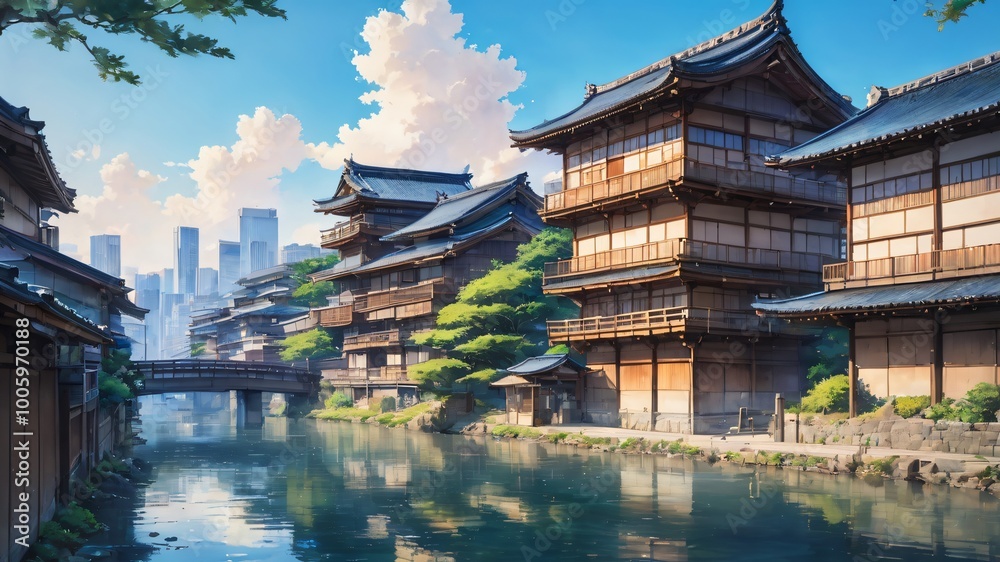 Fototapeta premium anime japan summer background