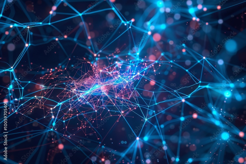 Exploring the vibrant connections of a digital universe in an abstract nightscape filled with luminous networks and nodes. Generative AI Exploring the vibrant connections of a digital universe in an abstract nightscape filled with luminous networks and nodes. Generative AI