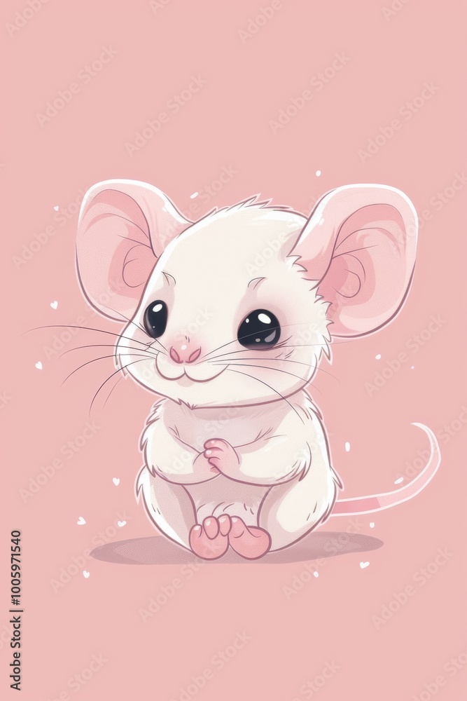 Charming illustration of a cute white mouse with big ears, perfect for children's books, decor, and educational materials. Charming illustration of a cute white mouse with big ears, perfect for children's books, decor, and educational materials.