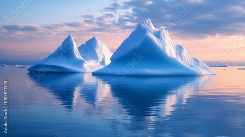 Wallpaper Mural Icebergs in calm arctic waters at sunset, serene landscape. Climate change concept Torontodigital.ca