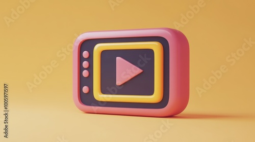 A colorful, playful 3D representation of a video player icon.