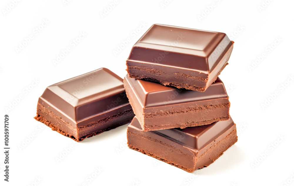 Stacked gourmet chocolate bars isolated on white background, sweet treat for dessert lovers, high-quality confectionery product, culinary enjoyment Stacked gourmet chocolate bars isolated on white background, sweet treat for dessert lovers, high-quality confectionery product, culinary enjoyment