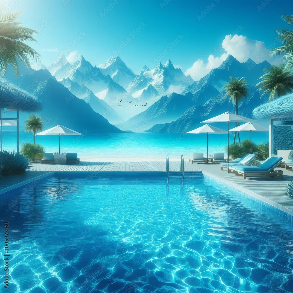 Fototapeta premium Blue Clean And Transparent Pool water
