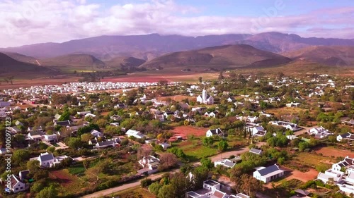 Aerial over small town village, in South Africa, Mcgregor photo