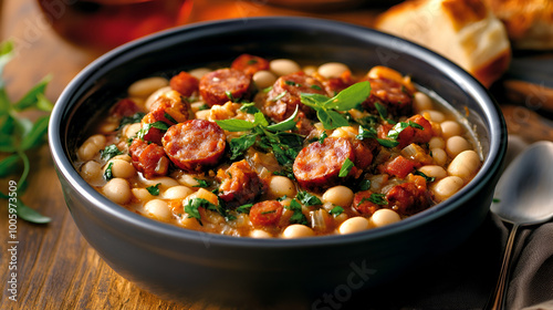 traditional french cassoulet stew with white beans toulouse sausage and duck confit