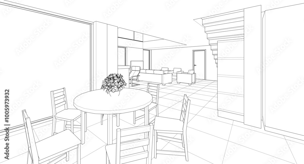 Fototapeta premium interior kitchen living room 3d illustration 
