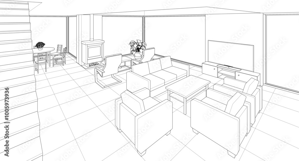 interior kitchen living room 3d illustration
interior kitchen living room 3d illustration