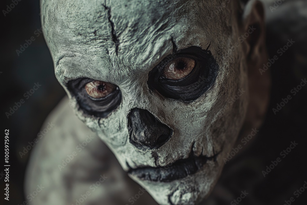 Scary and creepy male monster with gouged eyes looking like a skull - generative ai Scary and creepy male monster with gouged eyes looking like a skull - generative ai