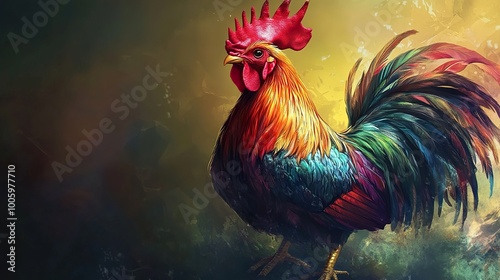 Wallpaper Mural Vibrant Rooster Painting: A Colorful Bird Portrait Torontodigital.ca