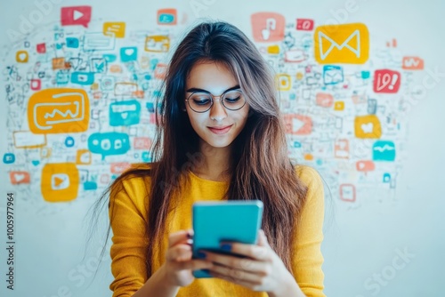 A digital marketer creating engaging social media content, informed by analytics to target specific demographics and boost interaction.