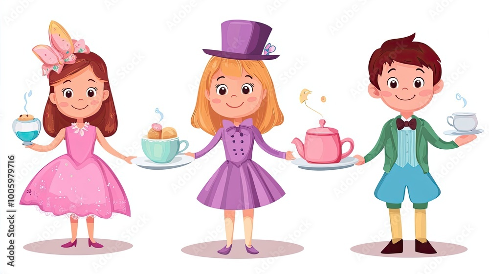 Alice in Wonderland Characters Serving Tea and Cakes Alice in Wonderland Characters Serving Tea and Cakes