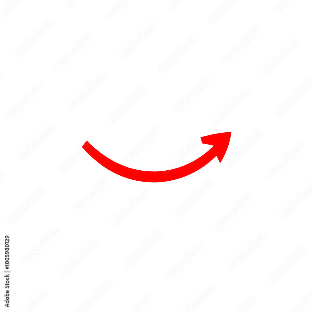 Red arrow forming a wide curve to the right, isolated on transparent background, Generative AI Red arrow forming a wide curve to the right, isolated on transparent background, Generative AI
